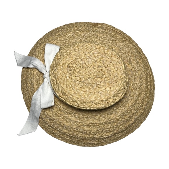 Helen Kaminski Classic 5 Raffia Straw Hat White Ribbon Bow Sun Handmade Natural - Picture 5 of 9